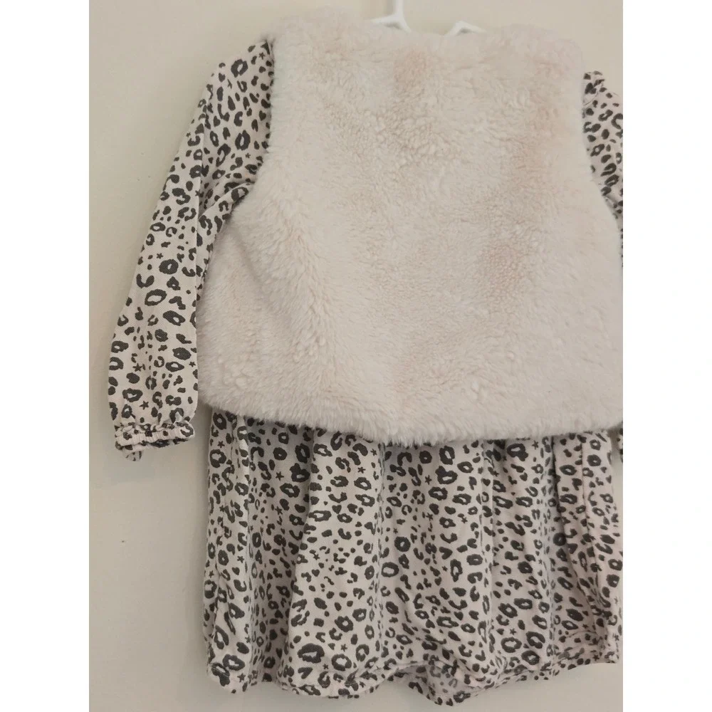 George Baby Girl Leopard Print Dress and Faux Fur Vest Set 18-24 Months‎ Cream
